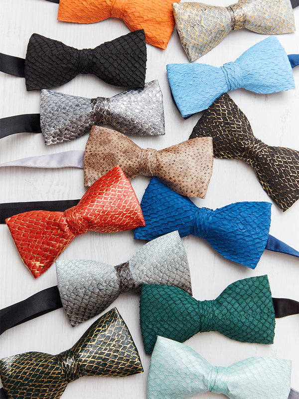 Salmon Fish Leather Bow Tie