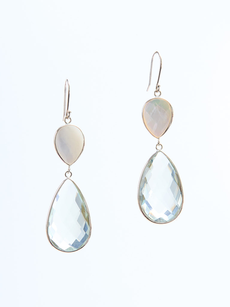 Raymond Mazza "Cindy" 14KY Mother of Pearl and Green Amethyst Earrings