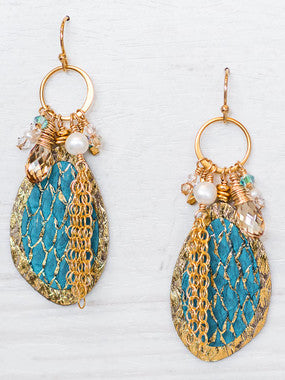 Narvik Earrings– Turquoise Fish Leather, Gold