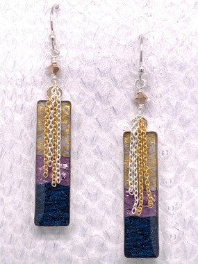 Waterfall Earrings – Mixed Metal, Navy & Lavender