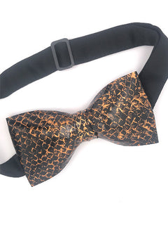 Black with Copper Metallic Salmon Fish Leather Bow Tie