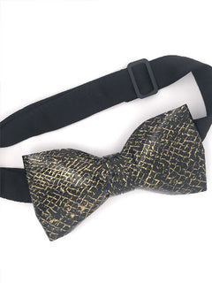 Black with Gold Metallic Salmon Fish Leather Bow Tie