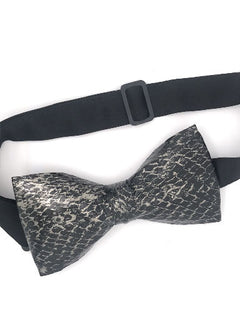 Black with Pewter Metallic Salmon Fish Leather Bow Tie