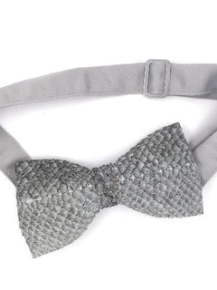 Grey Natural Salmon Fish Leather Bow Tie 