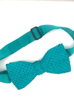 Teal Suede Salmon Fish Leather Bow Tie