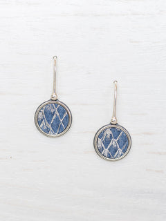 Denim Blue with Metallic Silver Fish Leather, Copenhagen Earrings in 925 Sterling Silver