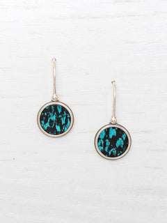 Sterling Silver Copenhagen Earrings- Black with Metallic Turquoise Fish Leather