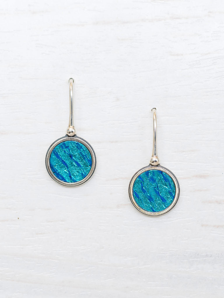 Silver Fish Leather Earrings in Metallic Blue Salmon Leather