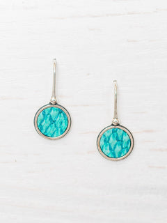 Silver Copenhagen Earrings with Sea Green and Metallic Turquoise Salmon Leather