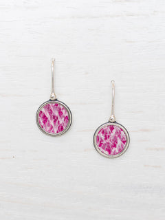 Hot Pink Fuchsia Metallic Salmon Leather- Silver Copenhagen Earrings