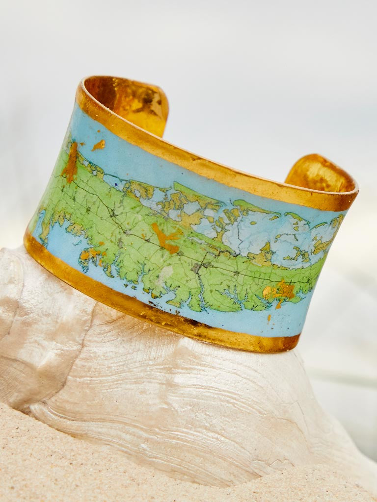 ESVA Map Cuff, 22K Gold Leaf & Enamel