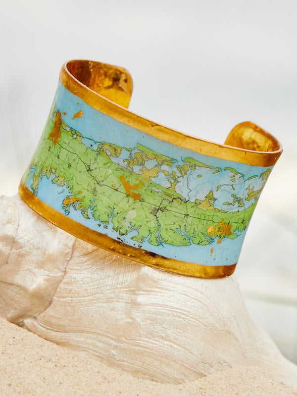 ESVA Map Cuff, 22K Gold Leaf & Enamel