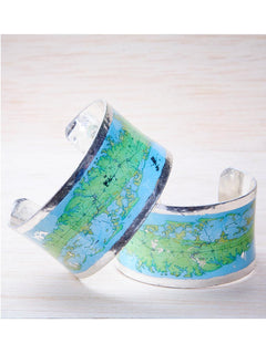 ES of Virginia Map Cuff in Sterling Silver Leaf & enamel