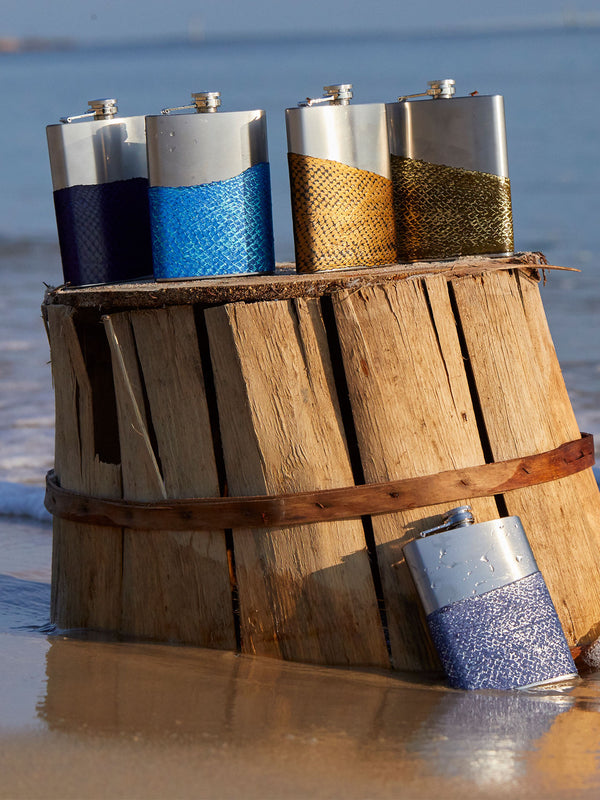 Stainless Steel Fish Leather Flask, Handcrafted in Cape Charles by Moonrise Jewelry