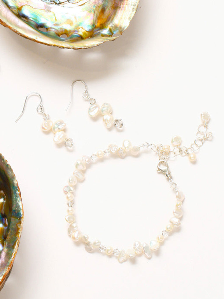 Huahine Earrings with Matching Bracelet - White