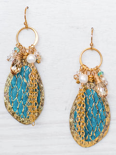 Salmon Leather Earrings, Turquoise + Gold, Handcrafted by Moonrise Jewelry