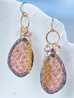 Rose Gold Salmon Leather Earrings, Handcrafted in Cape Charles, VA