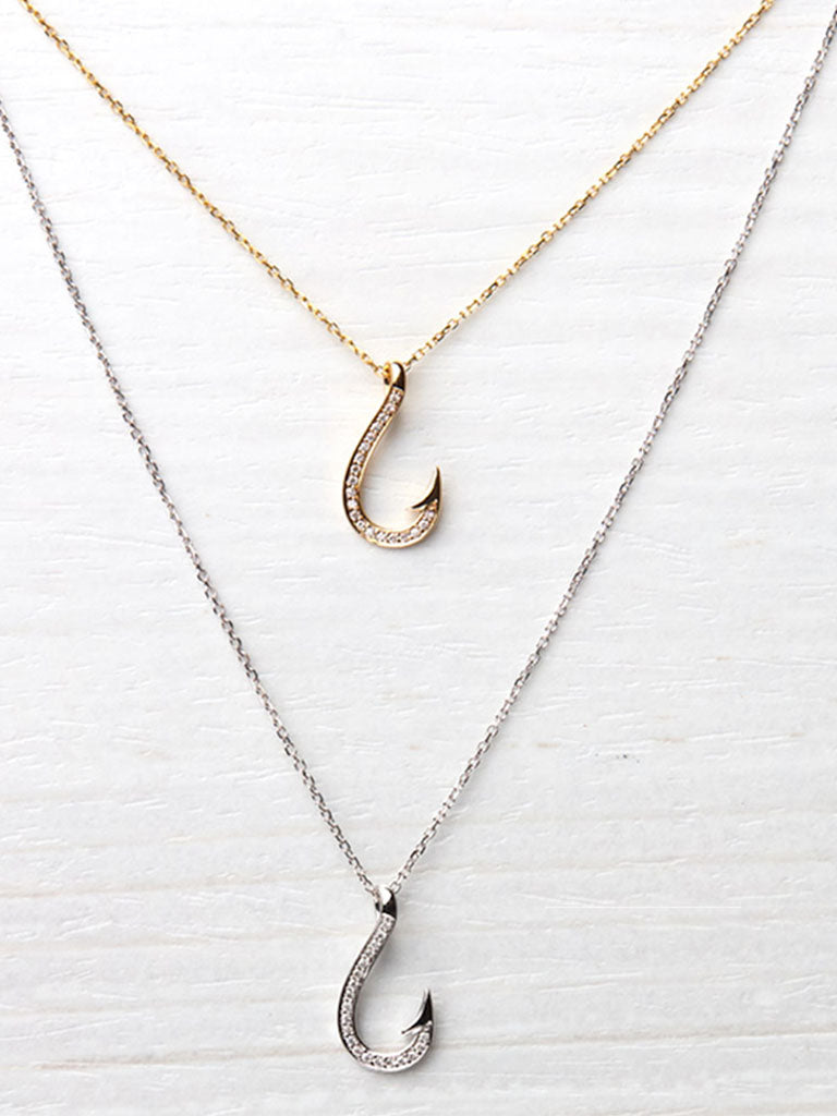 Petite Diamond Fish Hook Necklace