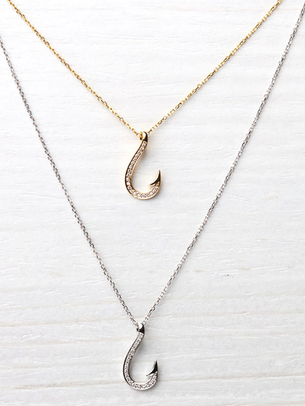 Petite Diamond Fish Hook Necklace