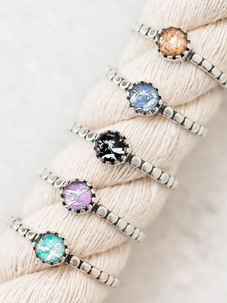 Exotic Salmon Leather Ring, Sterling Silver, Handmade by Moonrise Jewelry