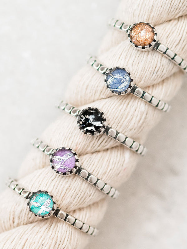 Exotic Salmon Leather Ring, Sterling Silver, Handmade by Moonrise Jewelry