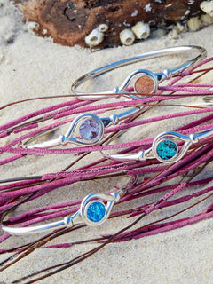 Samoa Bracelet– Sterling Silver bangle Bracelet inset with Genuine Metallic Icelandic Fish Leather handcrafted in Cape Charles, Va.