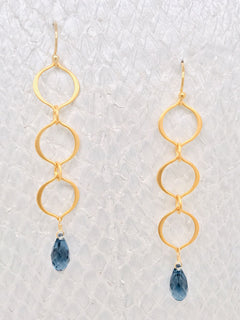 Victoria Earrings– Denim Blue Swarovski Crystals suspended by Vermeil-Style organic shaped petal links handmade in Cape Charles, VA.