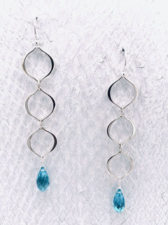 Victoria Earrings– Turquoise Swarovski Crystal suspended by Sterling Silver petal Shaped links handcrafted in Cape Charles, VA.