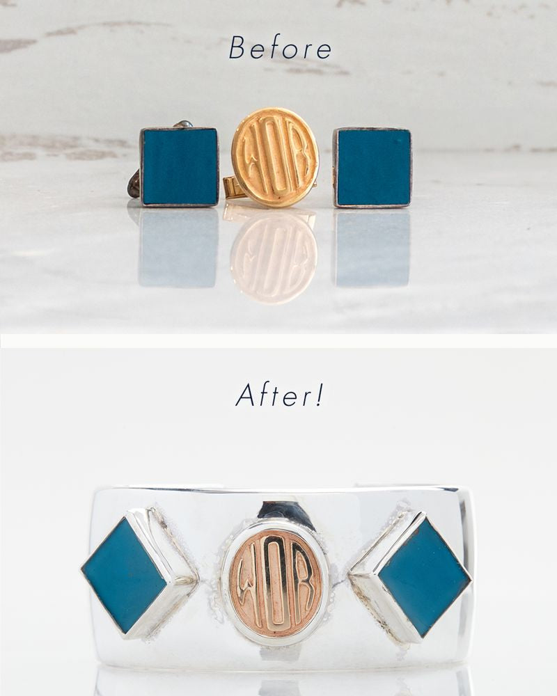 Vintage cufflinks transformed into a custom bracelet