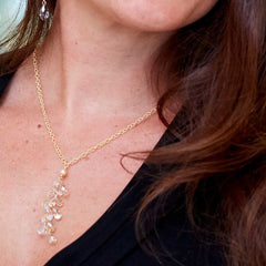 Elegant Y-Style necklace with Golden Shadow and Clear Swarovski Crystals.