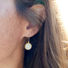 Gold Copenhagen Earrings inlaid with Icelandic Salmon Leather, handcrafted by Moonrise Jewelry