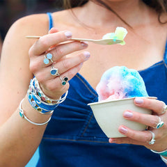 Wear your Reykjavik Bracelet with coordinating fish leather bracelets and rings.