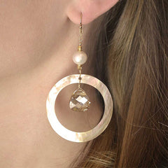 Tampa Earrings with Golden Shadow Swarovski Crystals and Freshwater Pearls