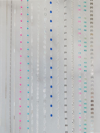 A selection of sterling silver permanent jewelry chain styles